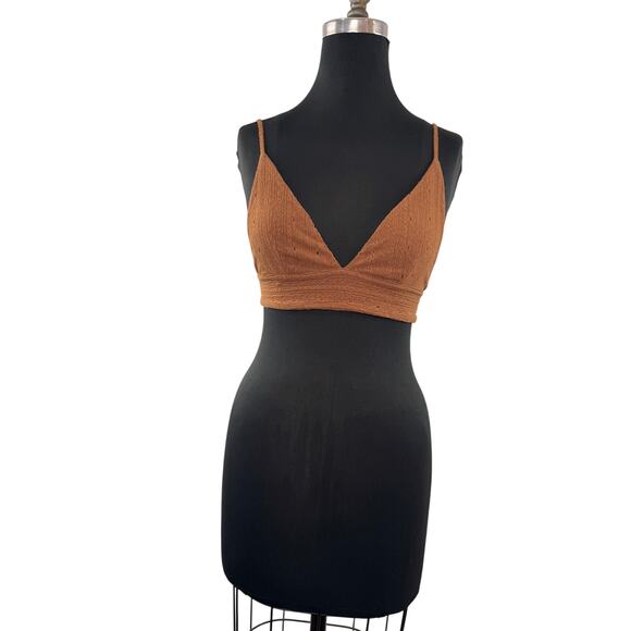 ZARA Set Brown Crop Cardigan & Top Set Eyelet V-Neck Front Button Size Small S - Picture 3 of 7